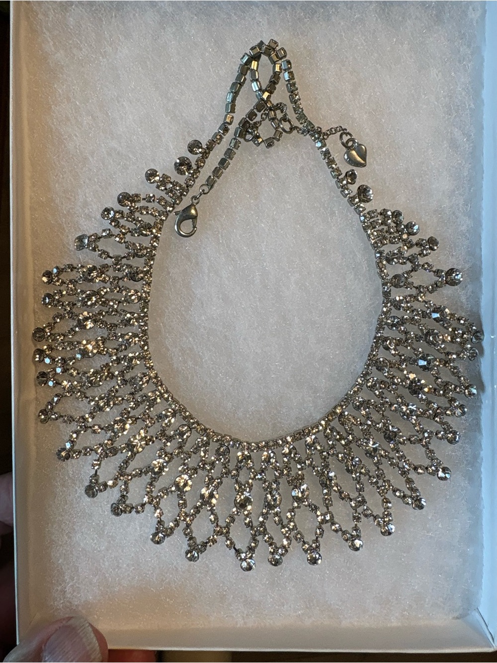 Crystal Fringe Statement Necklace - Silver
